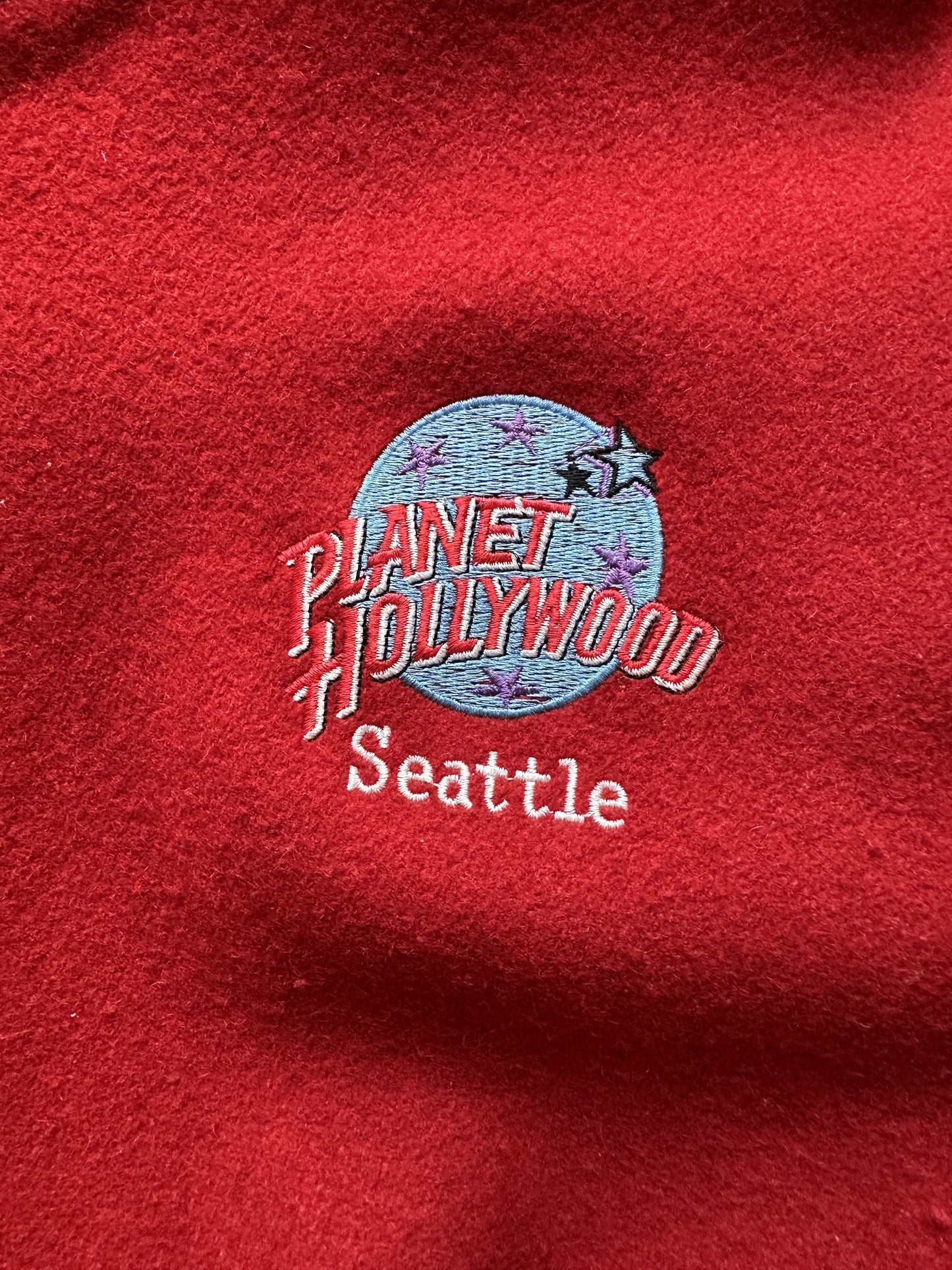 VINTAGE 1991 PLANET HOLLYWOOD SEATTLE VARSITY JACKET - MEDIUM