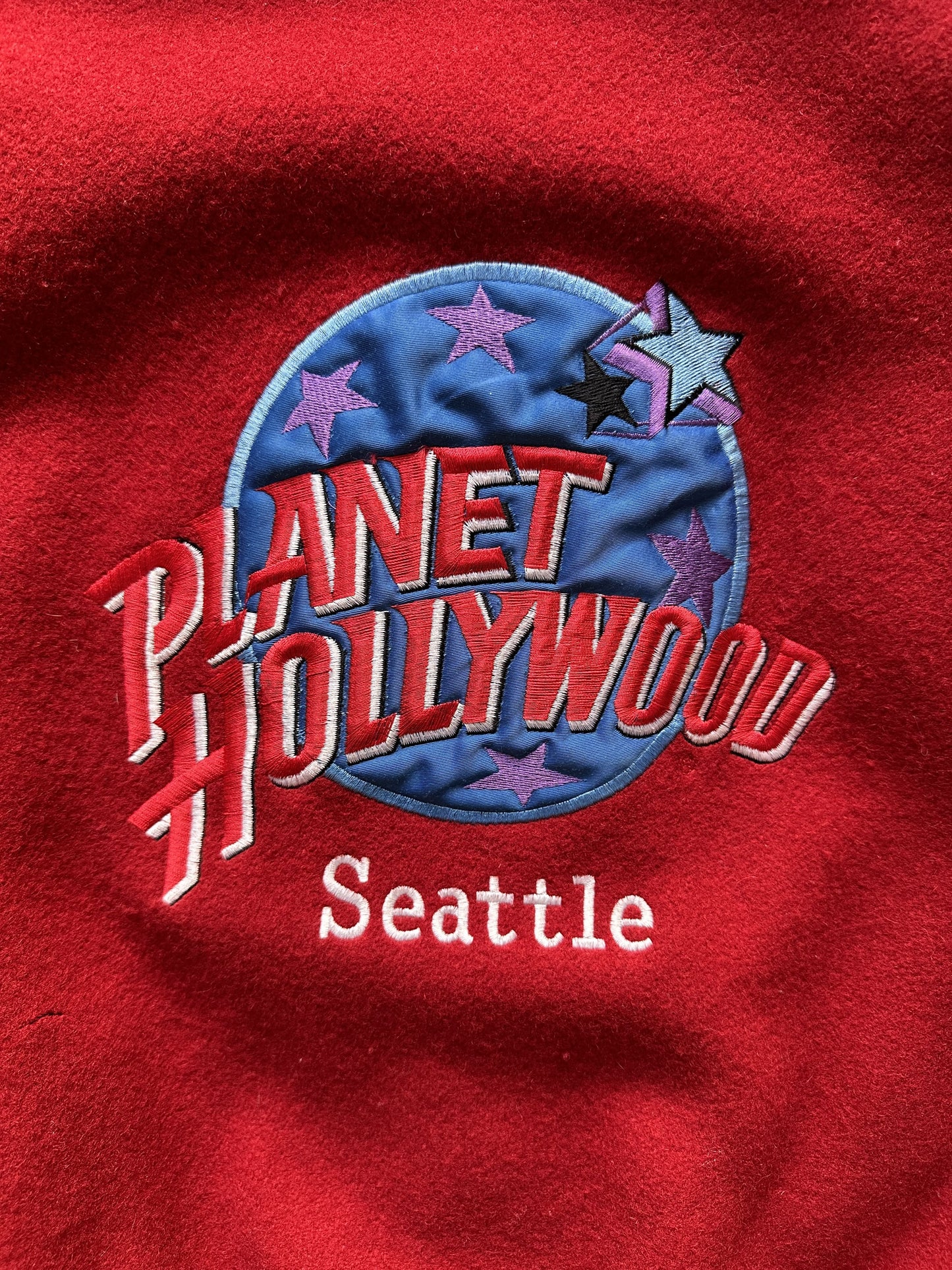VINTAGE 1991 PLANET HOLLYWOOD SEATTLE VARSITY JACKET - MEDIUM