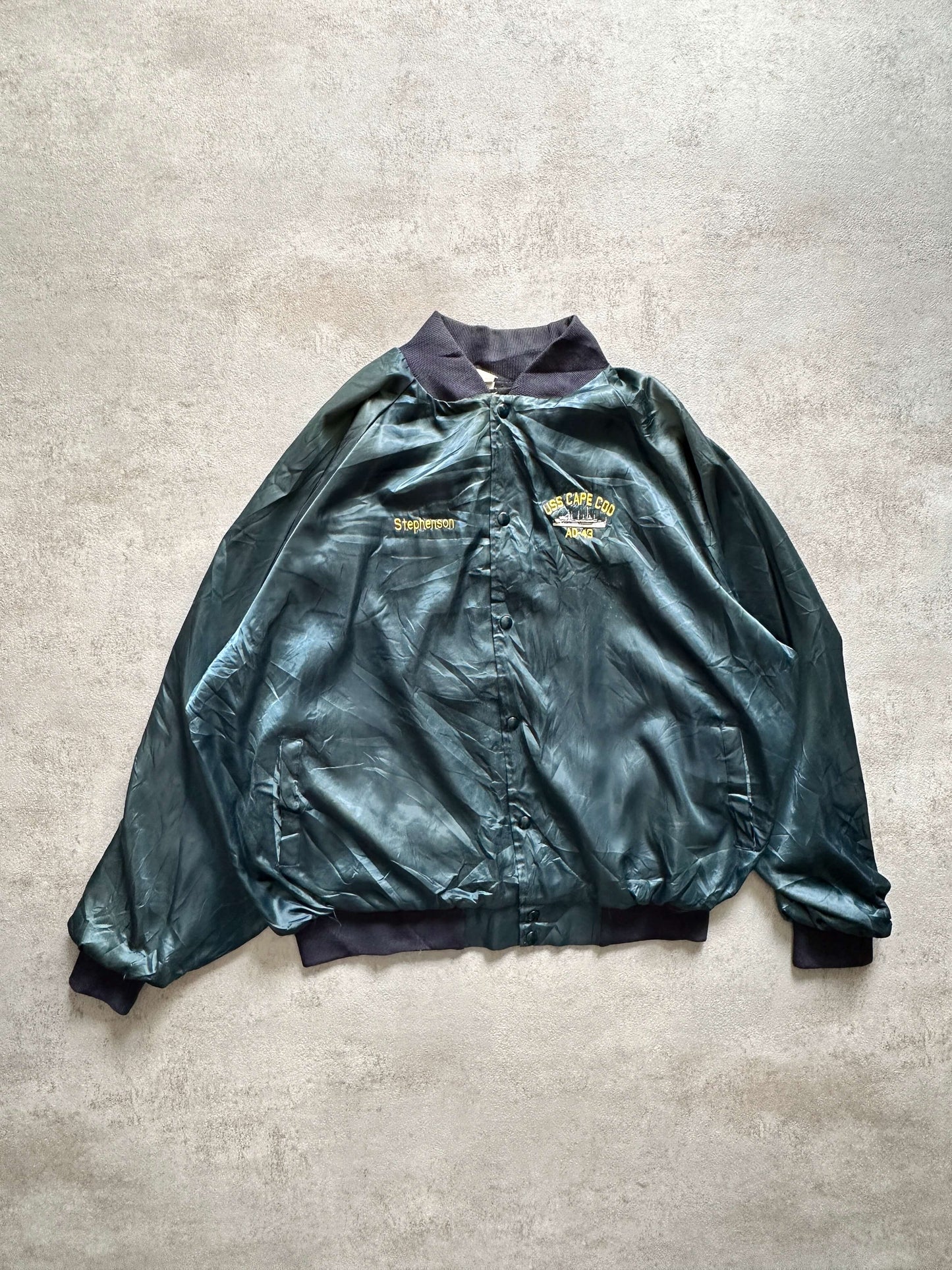 VINTAGE NAVY SATIN JACKET - XXLARGE
