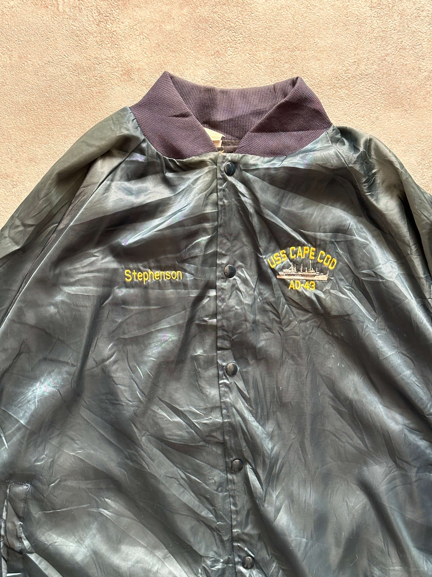 VINTAGE NAVY SATIN JACKET - XXLARGE