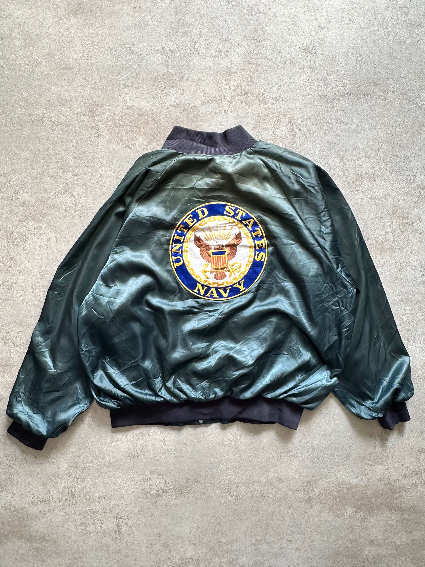 VINTAGE NAVY SATIN JACKET - XXLARGE