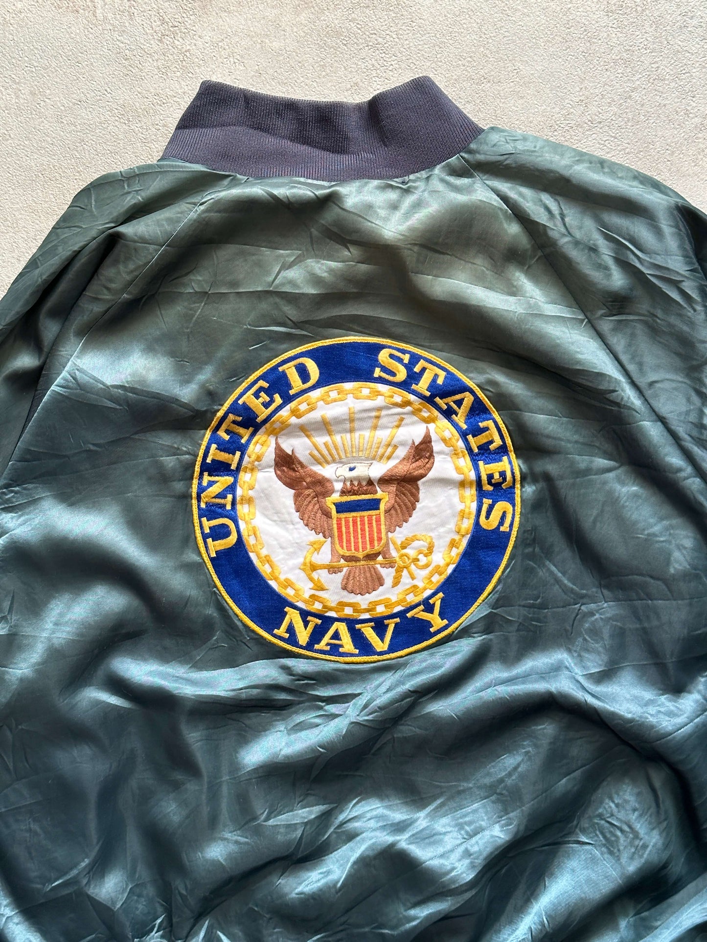 VINTAGE NAVY SATIN JACKET - XXLARGE