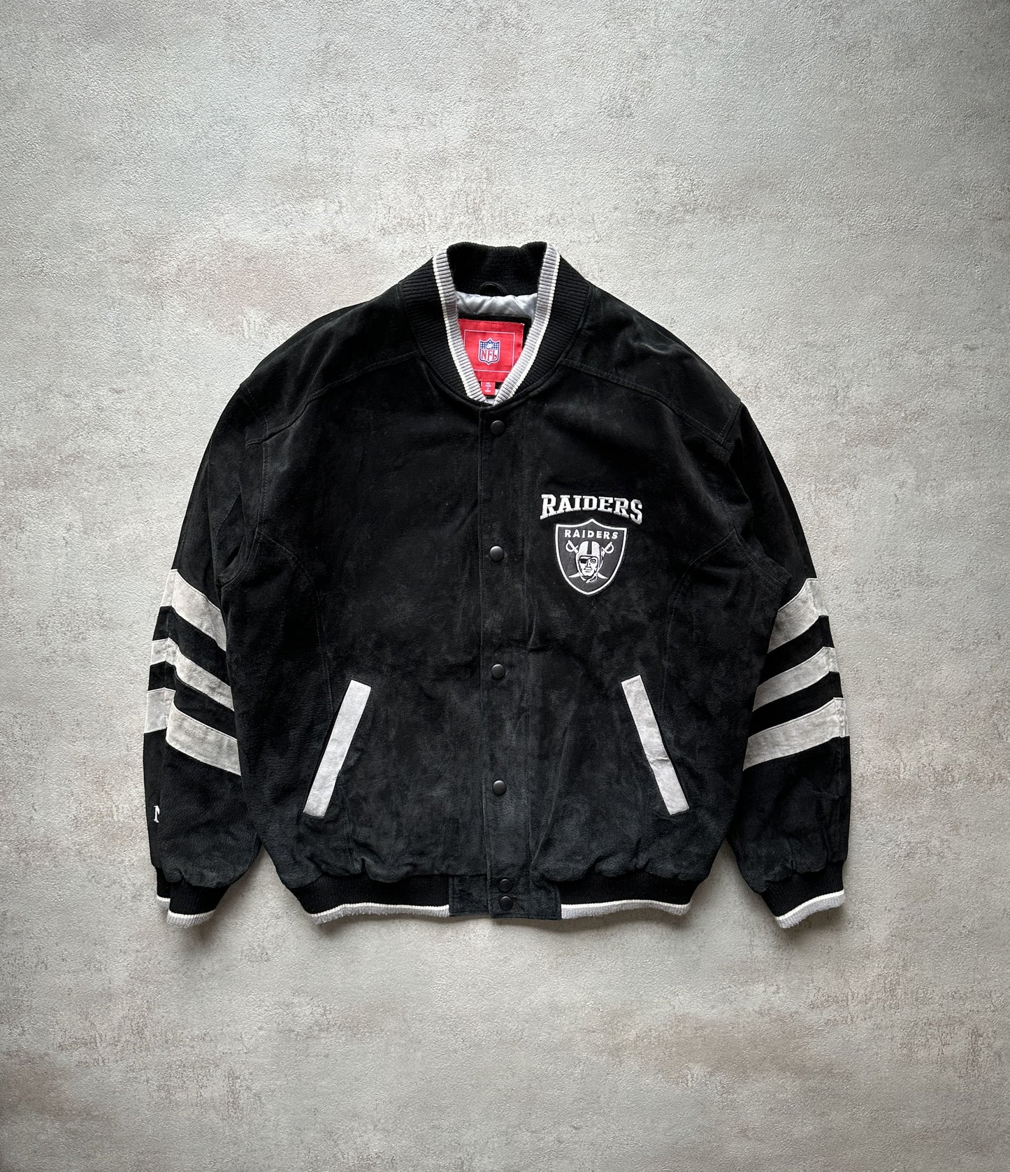 VINTAGE OAKLAND RAIDERS SUEDE LEATHER JACKET - XLARGE