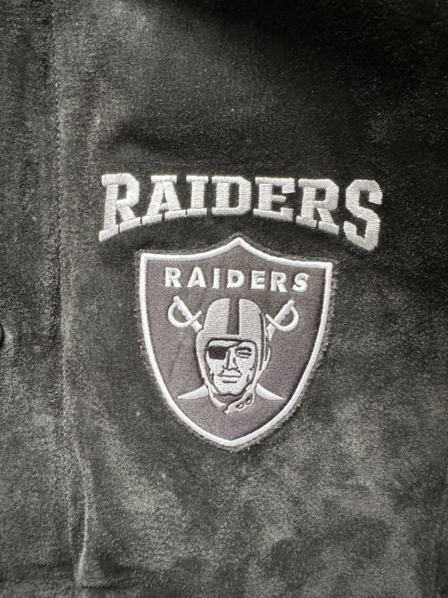 VINTAGE OAKLAND RAIDERS SUEDE LEATHER JACKET - XLARGE