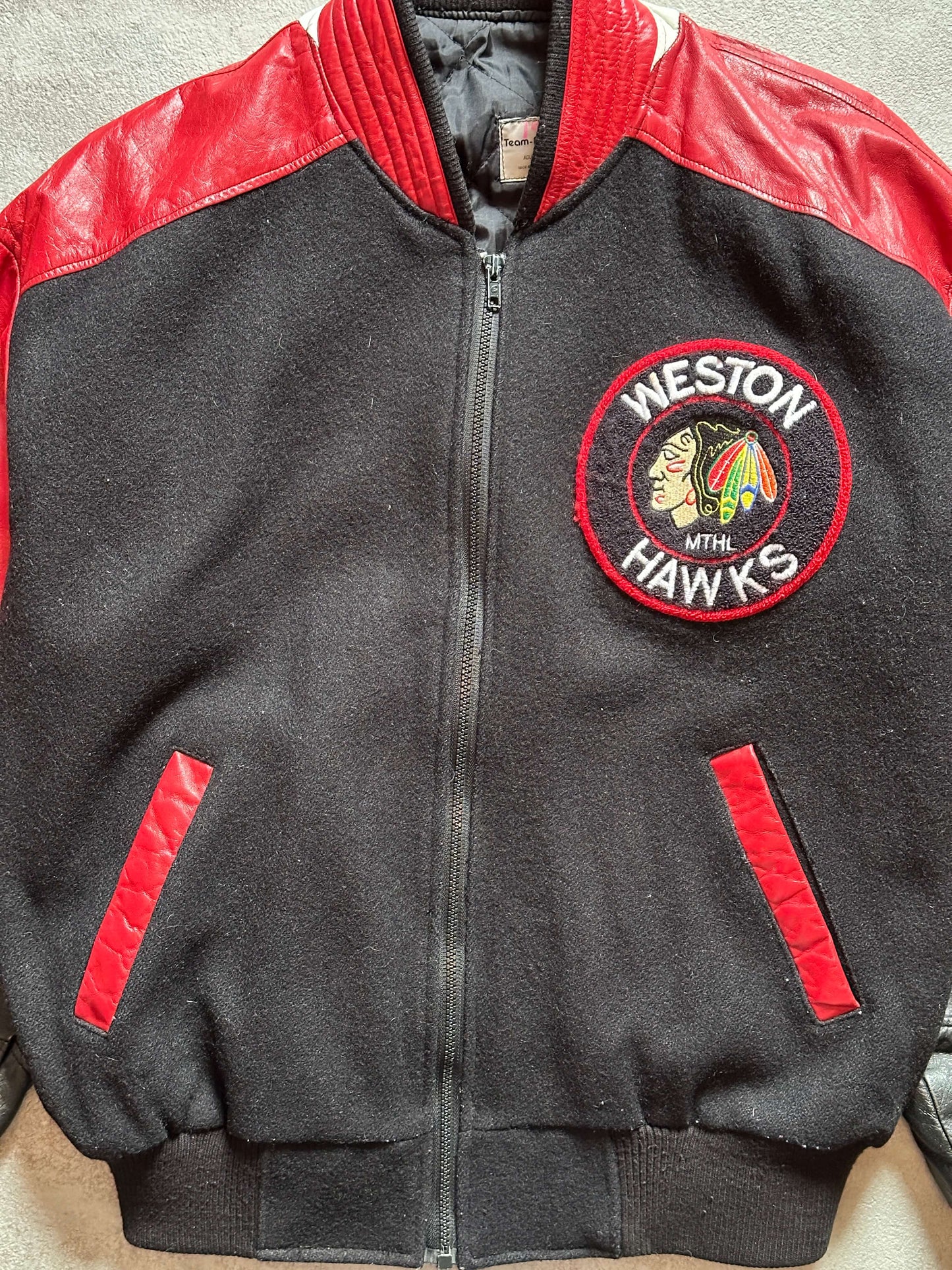 VINTAGE WESTON HAWKS VARSITY JACKET - MEDIUM
