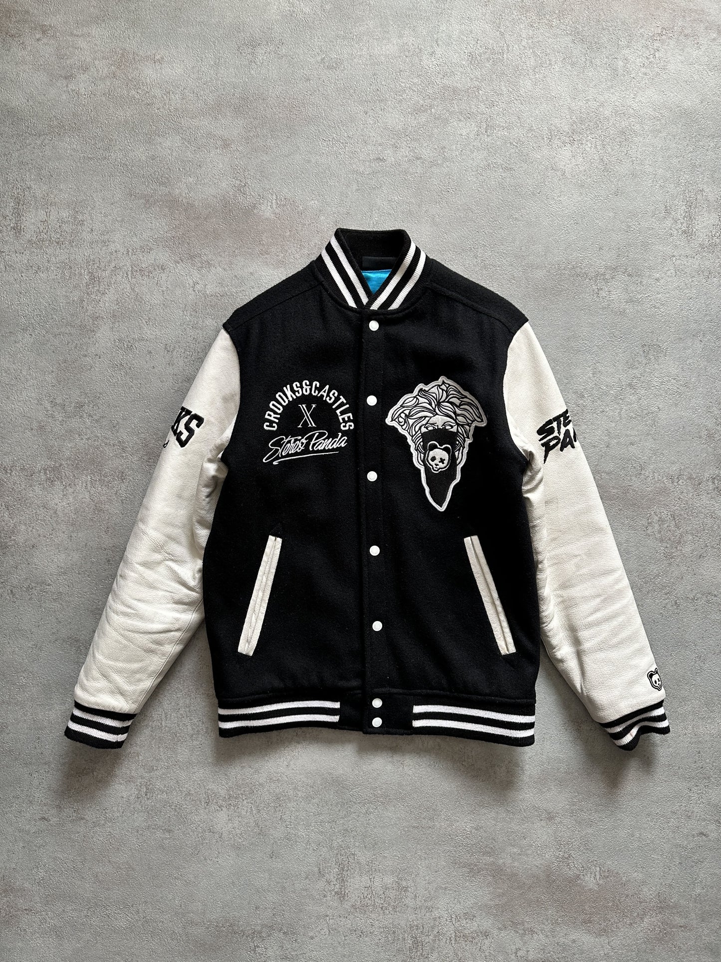 CROOKS & CASTLES STEREO PANDA VARSITY JACKET - SMALL