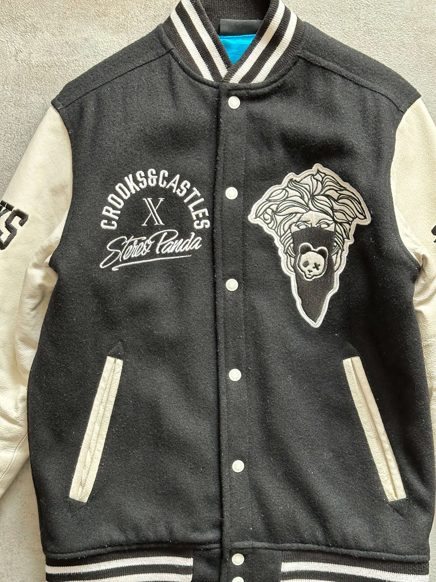 CROOKS & CASTLES STEREO PANDA VARSITY JACKET - SMALL