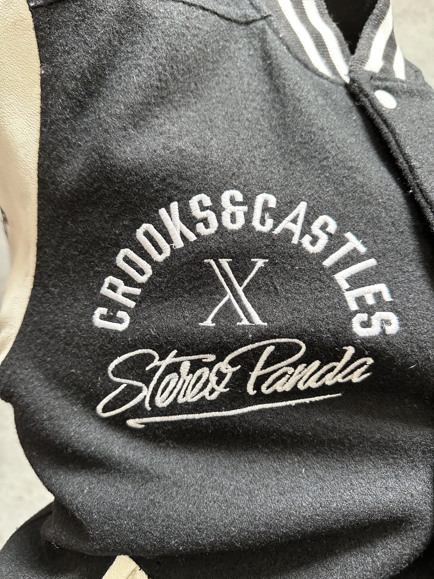 CROOKS & CASTLES STEREO PANDA VARSITY JACKET - SMALL