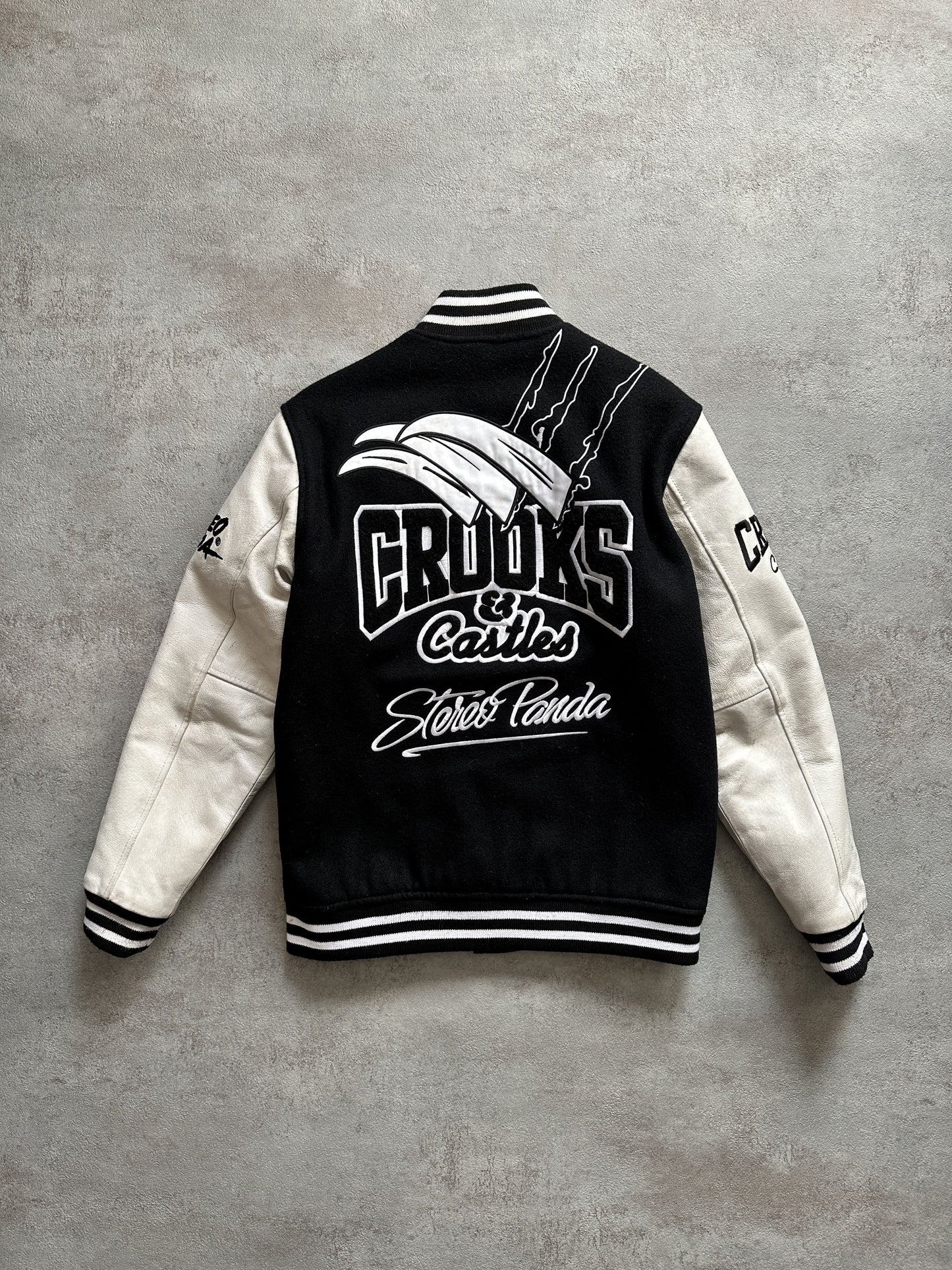 CROOKS & CASTLES STEREO PANDA VARSITY JACKET - SMALL