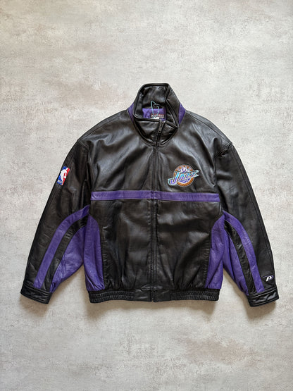 VINTAGE UTAH JAZZ LEATHER JACKET - LARGE