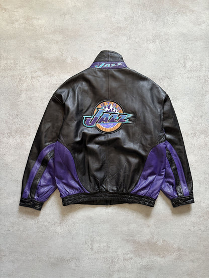 VINTAGE UTAH JAZZ LEATHER JACKET - LARGE
